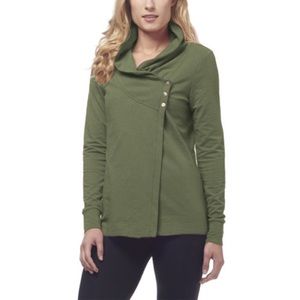 Danskin Olive Green Asymmetrical Button Cardigan Sweater